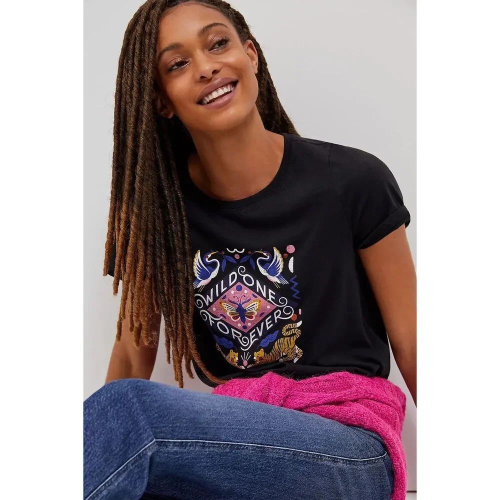 ✨Anthropologie Super Nice Letters Wild One Forever Graphic Sz XS Tee✨